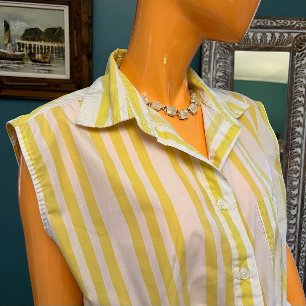 Simply Basic Sleeveless Button Down Collared Stri… - image 4